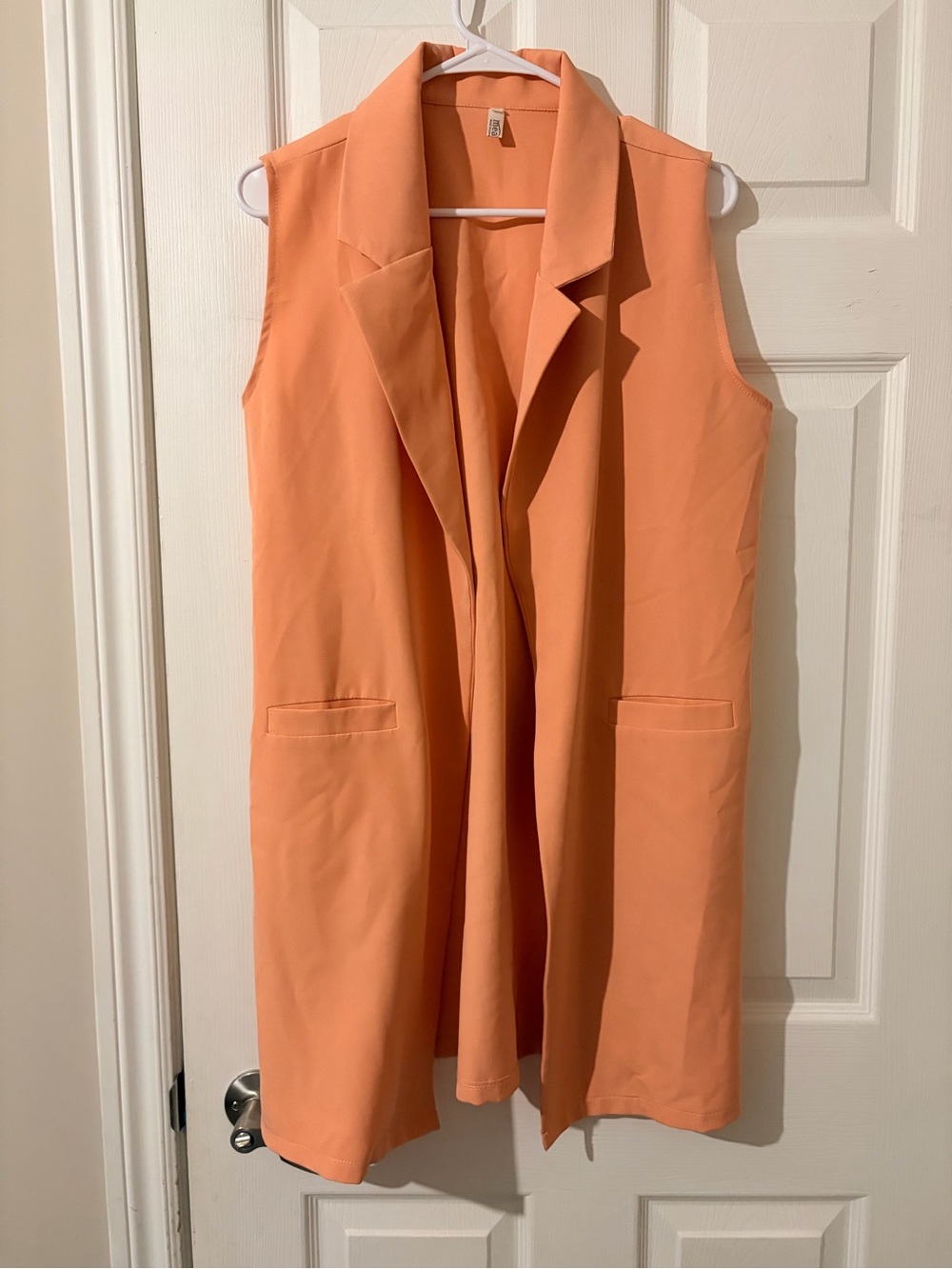 Sleeveless Long Blazer Vest in Peachy Salmon